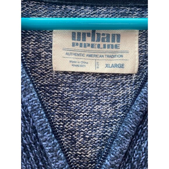Urban Pipeline Men's XL 1/4 Zip Blue w/ Black & White Strip Long Sleeve Sweater - Picture 4 of 4